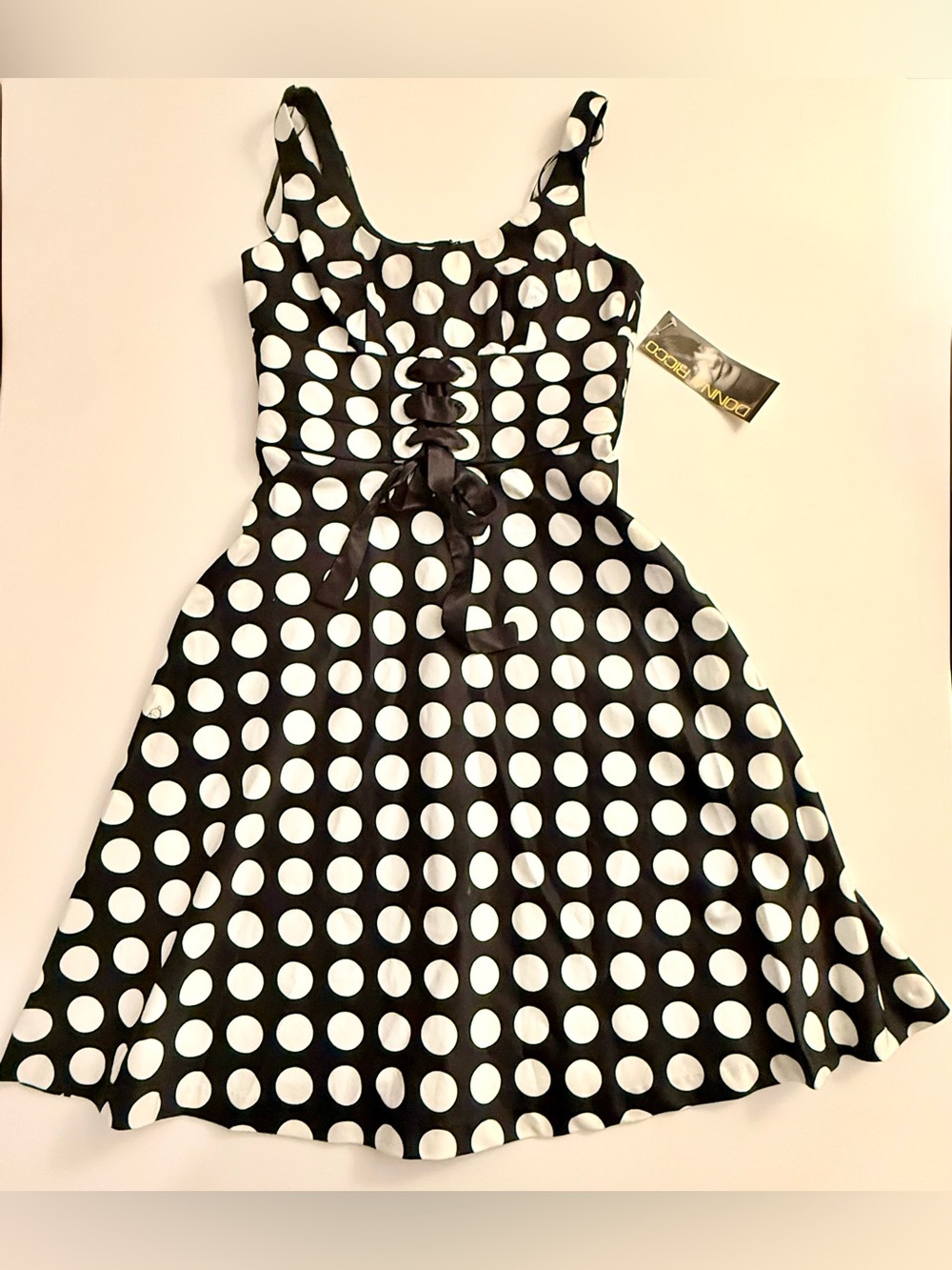 Donna Ricco Dress Womens 6 Black White Polka Dot Fit Flare Retro Pinup NWT